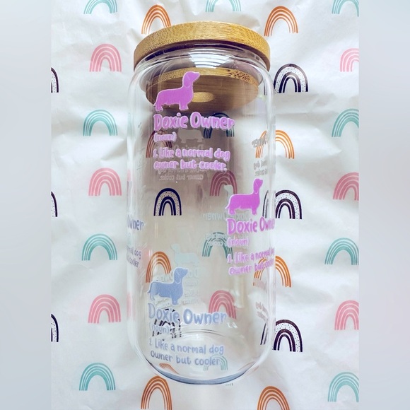 NEW Doxie Owner 16oz Glass Cup with Glass Straw - Picture 5 of 6